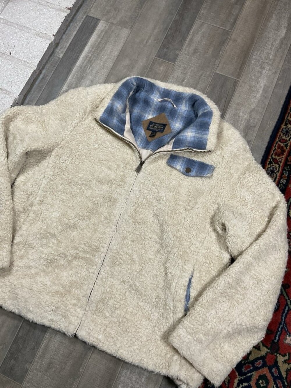 Pendleton Womens Sherpa Fleece Jacket Wool Trim Size XL Full Zip Cowgirl - Picture 2 of 11